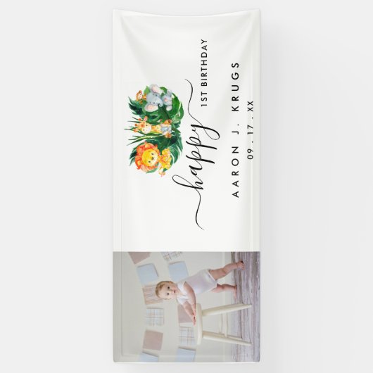 写真フォトサファリファースト誕生日バンデロール 横断幕 (縦)