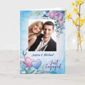 写真フォーマル婚約発表紫と青 カード (黄色い花)