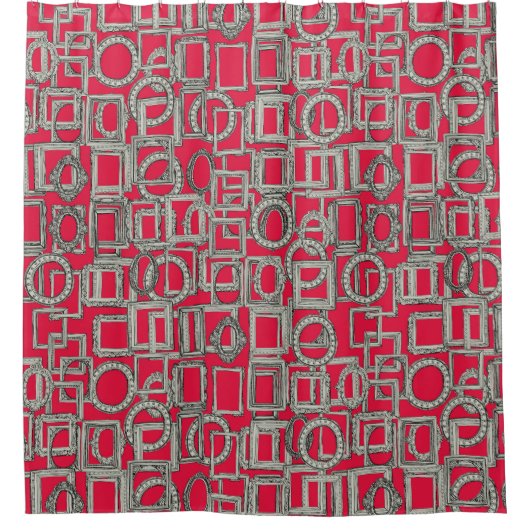 写真フレームたっぷりボーン赤 シャワーカーテン (正面)