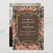 写真フローラクラシック結婚式の日付の保存 招待状 (正面/裏面)