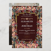 写真フローラクラシック結婚式の日付の保存 招待状 (正面/裏面)