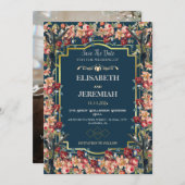 写真フローラクラシック結婚式の日付の保存 招待状 (正面/裏面)