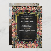 写真フローラクラシック結婚式の日付の保存 招待状 (正面/裏面)