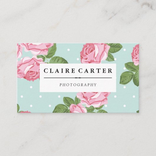 写真フローラバラと水玉模様 名刺 (正面)