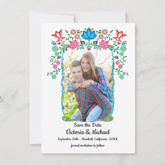 写真フローラメキシコのフィエスタ日付を保存 招待状 (正面)