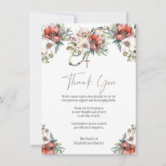 写真フローラロザリー葬儀の哀悼悔やみや弔慰 サンキューカード (正面)