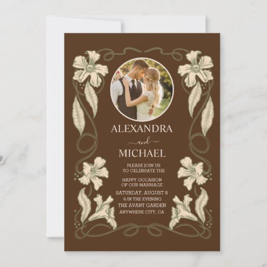 写真フローラヴィンテージ結婚アールヌーボー 招待状 (正面)