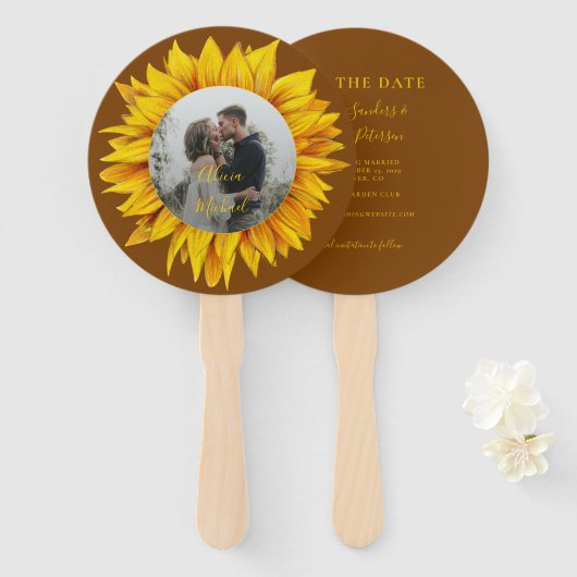 写真フローラ素朴なエレガントな結婚式の日付を保存 ハンドファン (正面&裏面)