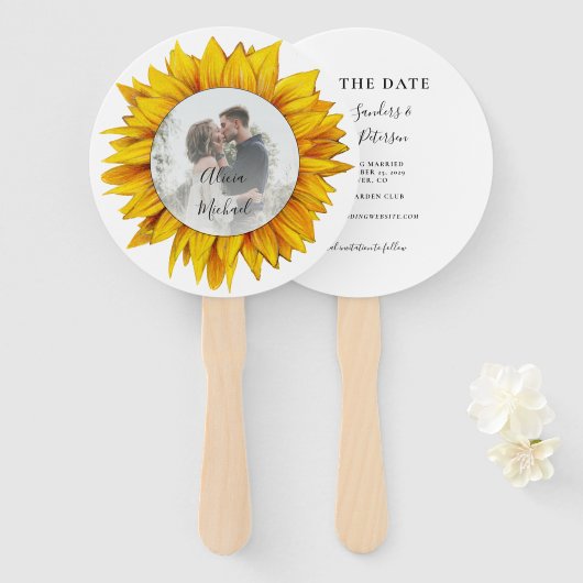 写真フローラ素朴なシックな結婚式の日付を保存 ハンドファン (正面&裏面)