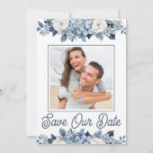 写真フローラ青あじさい結婚式の日付を保存 招待状 (裏面)