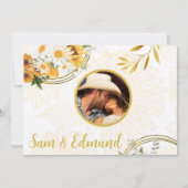 写真フローラ – ひまわり花とデイジーサンキューカード 招待状 (正面)