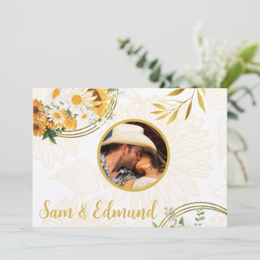 写真フローラ – ひまわり花とデイジーサンキューカード 招待状 (スタンド正面)