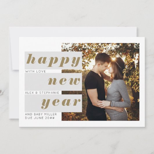 写真ブロックはっきりした文字の新規年妊娠の重複 案内状 (正面)