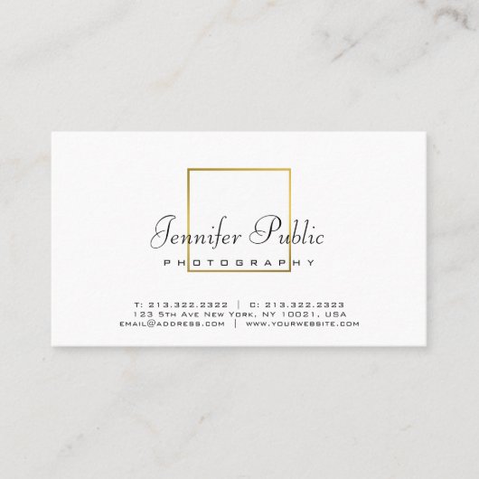 写真プレーンエレガント金ゴールドルックフォトグラファー 名刺 (正面)