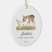 写真ベビーの初めてのクリスマス鹿バニー セラミックオーナメント (右)