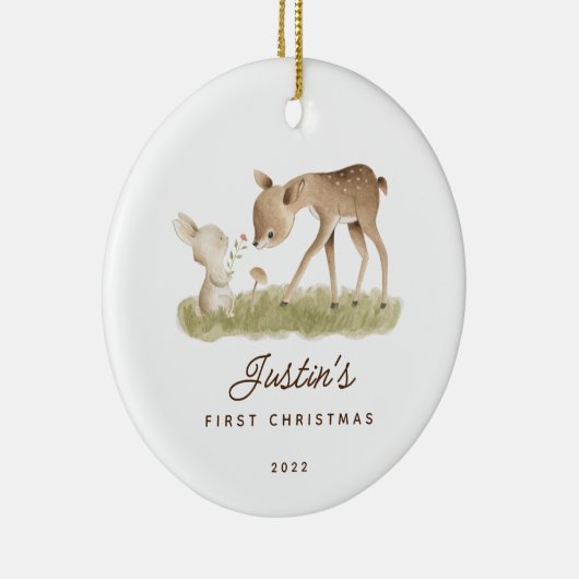 写真ベビーの初めてのクリスマス鹿バニー セラミックオーナメント (右)