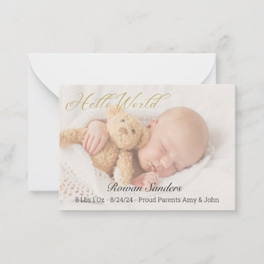 写真ベビーの生まれたばかりのお知らせカードのカスタマイズ ノートカード (正面)