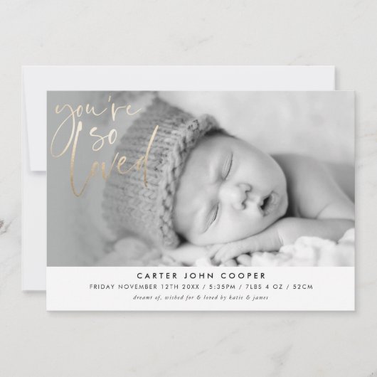 写真ベビーの発表あなたは愛された金ゴールド 案内状 (正面)