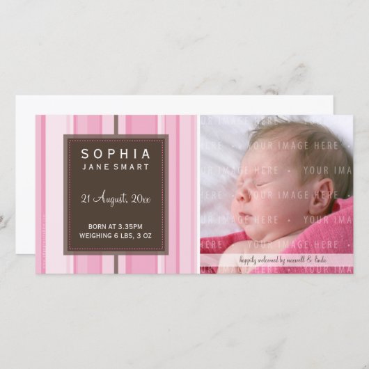 写真ベビーの発表：:ストライプのスマートな2L 案内状 (正面/裏面)