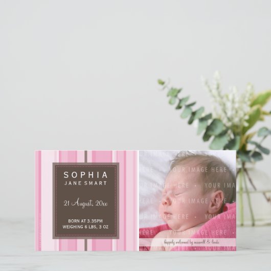 写真ベビーの発表：:ストライプのスマートな2L 案内状 (スタンド正面)