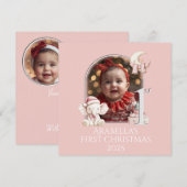 *写真ベビーガール1stクリスマスフラットホリデーカード シーズンカード (正面/裏面)