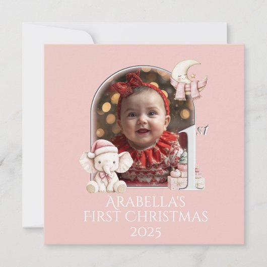 *写真ベビーガール1stクリスマスフラットホリデーカード シーズンカード (正面)