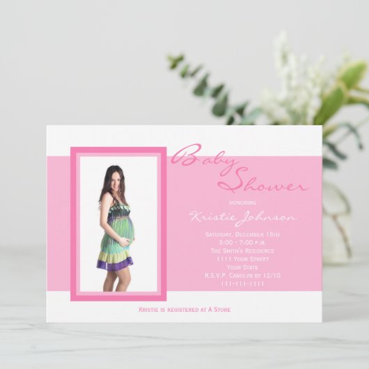 写真ベビーシャワー招待状写真オンピンク 招待状 (スタンド正面)