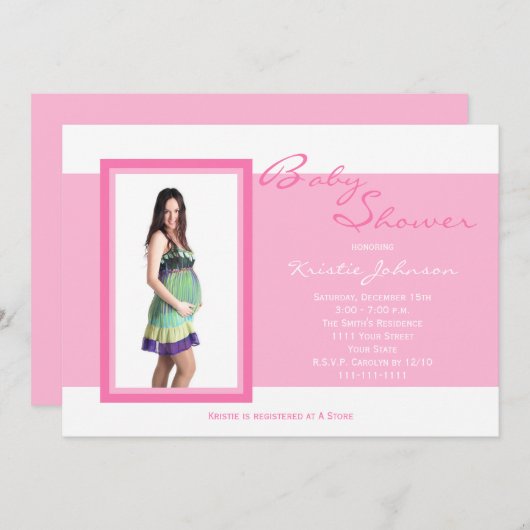 写真ベビーシャワー招待状写真オンピンク 招待状 (正面/裏面)