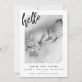 写真ベビー告知かわいいモダンhelloスクリプト 案内状 (正面)
