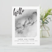 写真ベビー告知かわいいモダンhelloスクリプト 案内状 (スタンド正面)