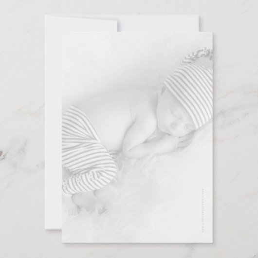 写真ベビー告知かわいいモダンhelloスクリプト 案内状 (裏面)