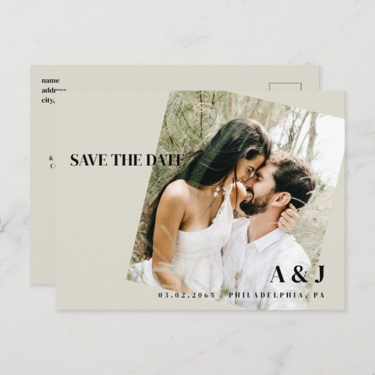 写真ベージュ日付のWebサイ結婚トQRコードを保存 ポストカード (正面/裏面)