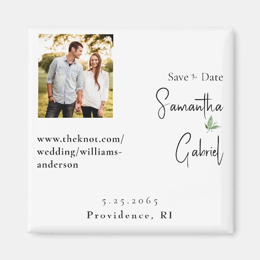 写真ホワイトウェディング日付の保存 マグネット (正面)