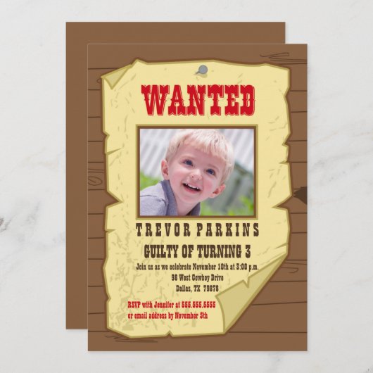 写真ポスターのカウボーイ誕生日パーティーの招待状 招待状 (正面/裏面)