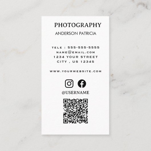 写真ミニマモダンリストのシンプル写真 名刺 (裏面)