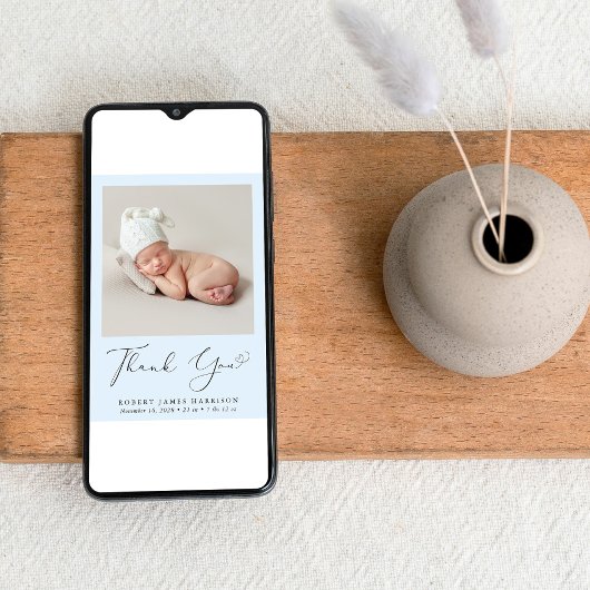 写真ミニマルありがとう男の赤ちゃん誕生 案内状