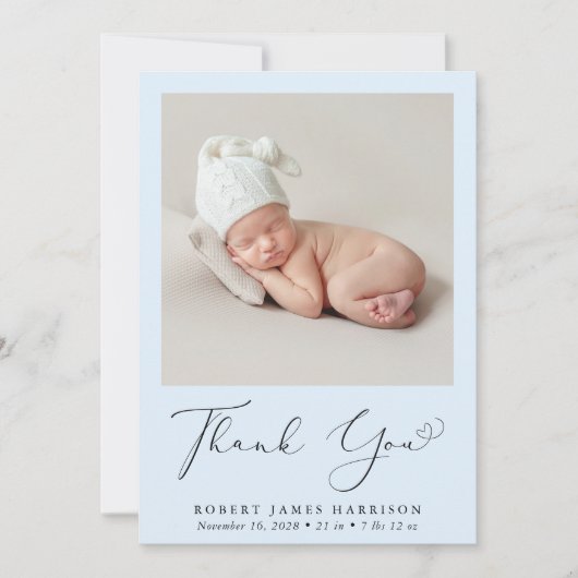 写真ミニマルありがとう男の赤ちゃん誕生 案内状 (正面)