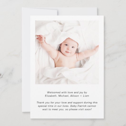 写真ミニマルありがとう誕生 案内状 (裏面)