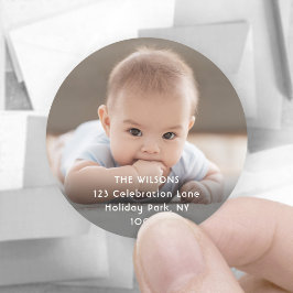 写真ミニマルと白の文字差出人住所ラベル ラウンドシール