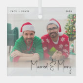 写真ミニマルとLGBTQメリーブラックスクリプト ガラスオーナメント (正面)