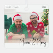 写真ミニマルとLGBTQメリーブラックスクリプト メタルオーナメント (正面)