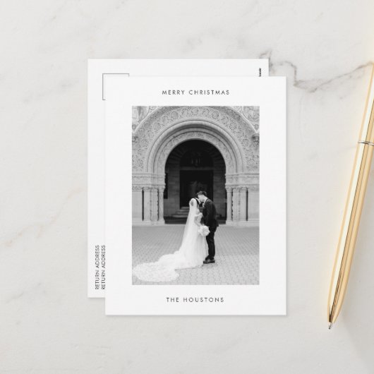 写真ミニマルのクモダンリスマス シーズンポストカード (正面/裏面インサイチュ)