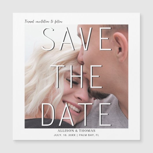 写真ミニマルの日付を保存結婚する マグネット招待状 (正面)