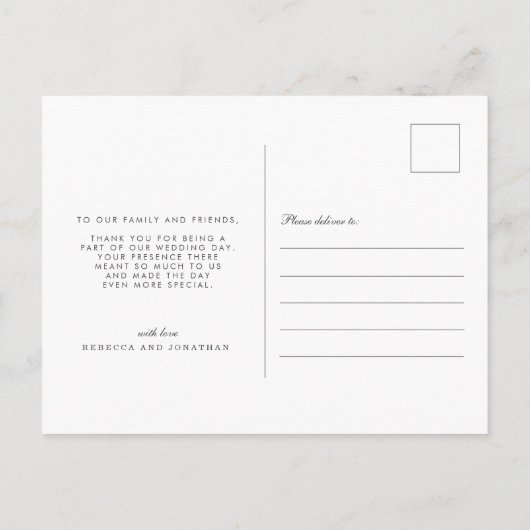 写真ミニマルの結婚ありがとう ポストカード (裏面)