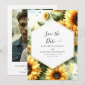 写真ミニマルひまわり結婚の セーブザデート (正面/裏面)