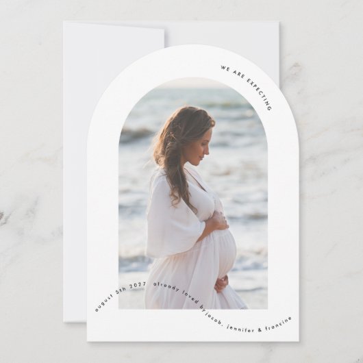 写真ミニマルアーチベビー妊娠の発表 招待状 (正面)