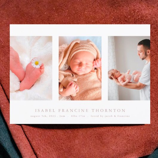 写真ミニマルコラージュのピンク生誕発表 案内状