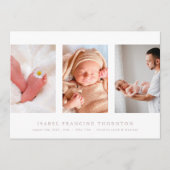 写真ミニマルコラージュのピンク生誕発表 案内状 (正面)