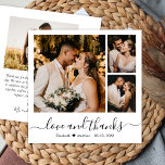 写真ミニマルコラージュの愛と感謝していの結婚s サンキューカード<br><div class="desc">Simle Minimalist "Love and 感謝してい"スエレガントクリプト3パーソナライズされたコラージュの写真のカスタムサンキューカード。3スタイリッシュ枚の写真を前面に配結婚置（グリッドフォトコラージュ）し、1枚の写真を背面に配したサンキューカードテンプレート。白い背景に黒の手で文字の感謝していタイポグラフィの尻尾のフォントに文字の"愛と"を持つ。簡単：自分の名前を追加し感謝していてメッセージを送信する。ノートもしを手書きしたい場合は、サンプル文字を削除して宇宙を増やす。もしデザイ救済ンにお問い合わせ品連絡が必要だ！</div>
