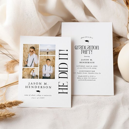 写真ミニマルコラージュ卒業パーティー 招待状